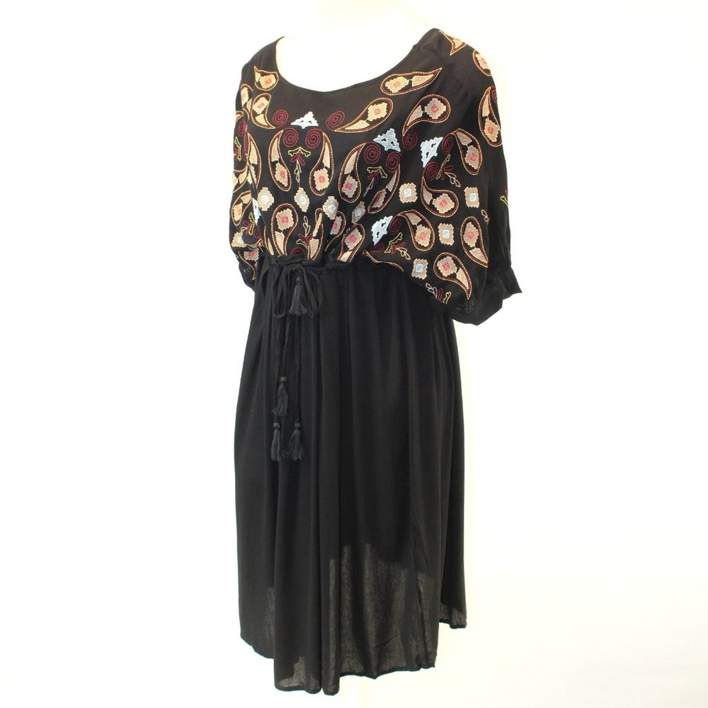 VELZERA Paisley Black Midi Tiered Dress 3XL